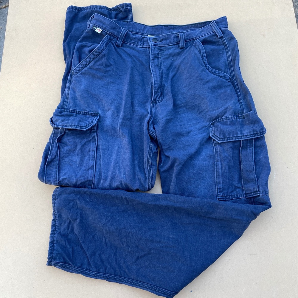 Carhartt Cargo Pants Mens 35x34 Blue Workwear FR Flame Resistant FRB240 DNY